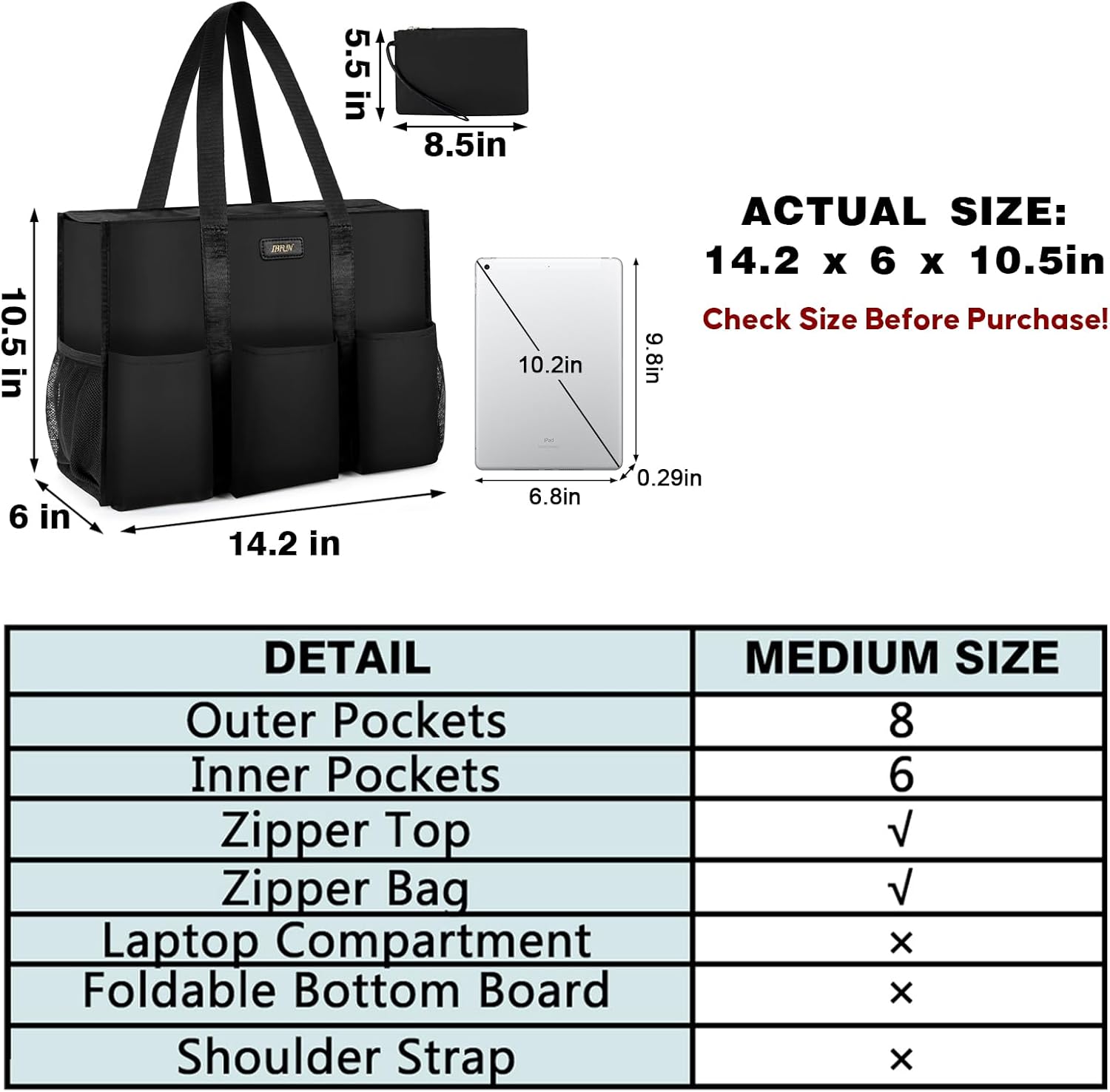 IBFUN Utility Tote Bag with 14/24 Pockets Zip Top Teacher Tote Bag for Teacher/Work Women - Image 3