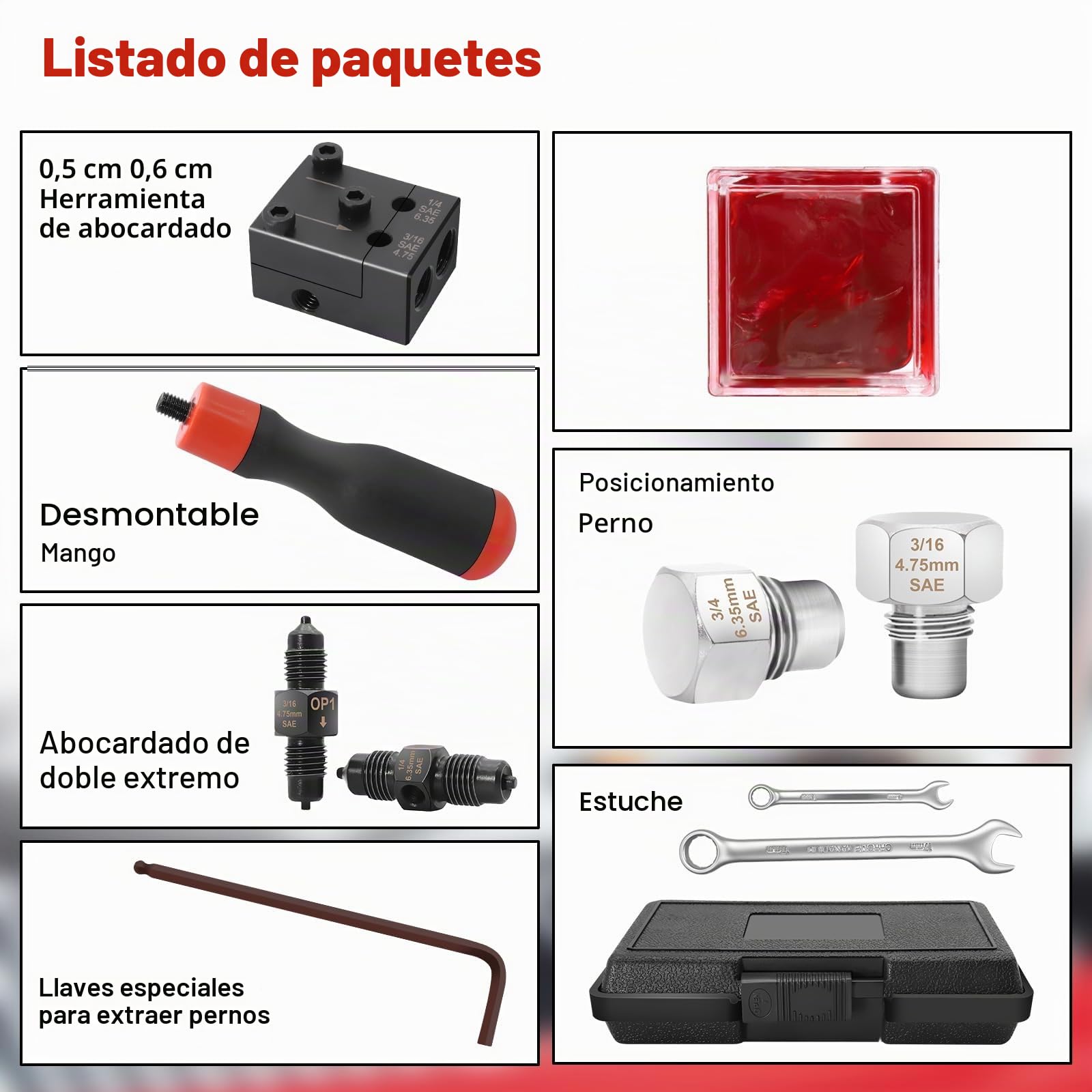 RUIZHI Herramienta de abocardado de tubería de freno para abocardados SAE, 7,62m Ø4,75mm Juego de herramienta de abocardado de tubería de freno con 16 conexiones+5 conectores +llave de carraca de 17mm