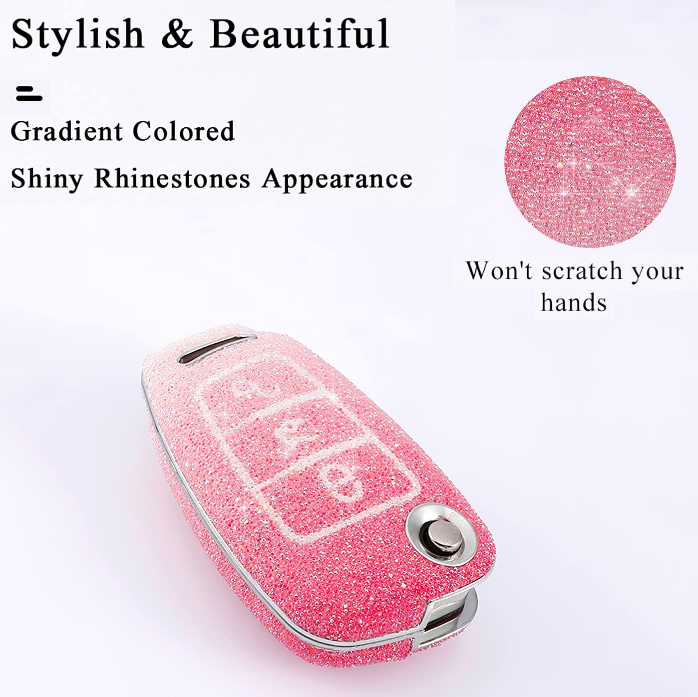 SANRILY Gradient Black Shining Rhinestone Flip Key Cover for Audi A4 A3 A6 A5 Q3 Q7 A1 TT S3 R8 Keyless Entry Bling Key Holder Case with Key Chains