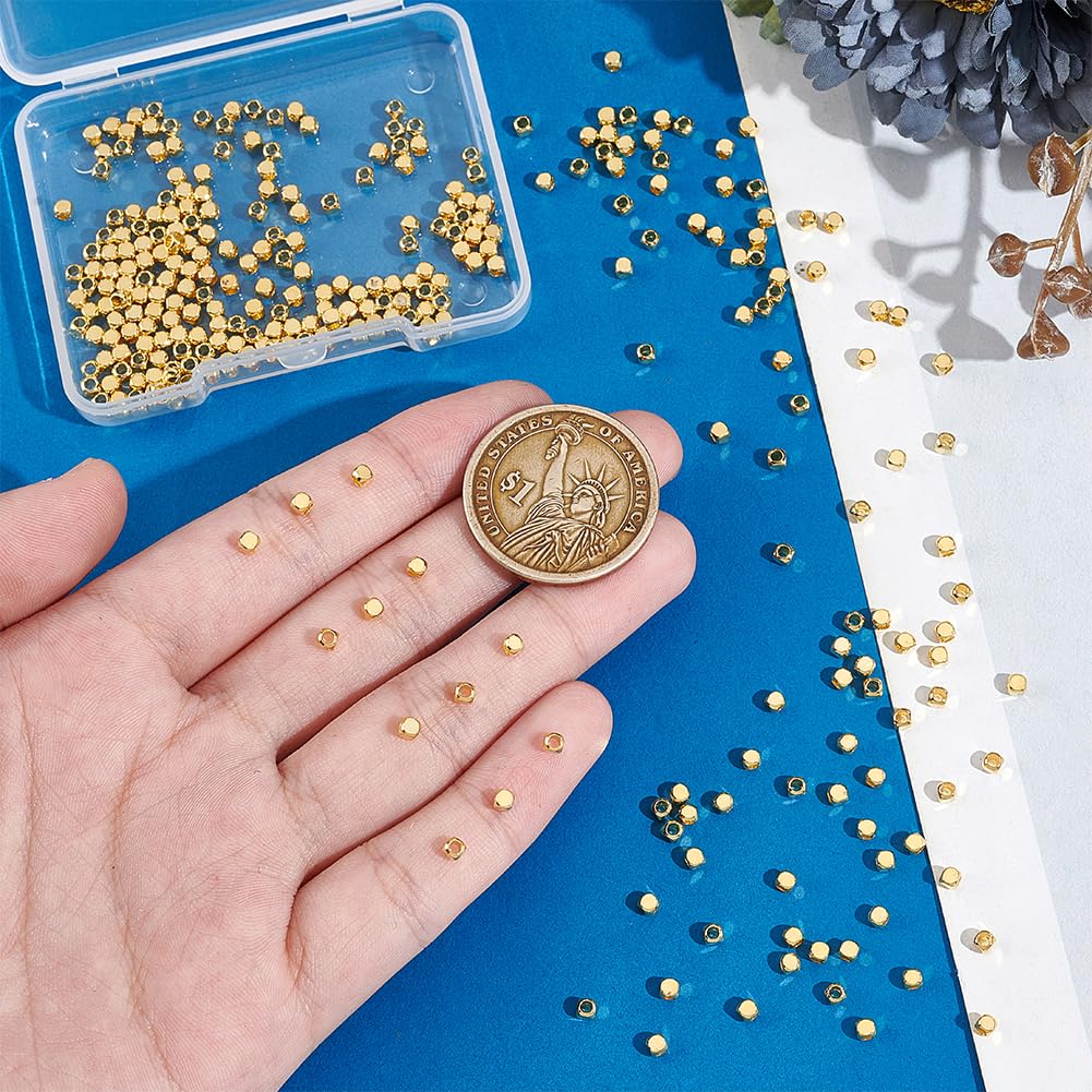Small Plastic Spacer Beads JGFinds Tiny, Small Square CCB Plastic Beads, 500 Pack, 3mm With 1.4mm Hole (Gold) - Spacer Beads For Jewelry Making, Mini Beads, Acrylic With Gold Filled Beads Look