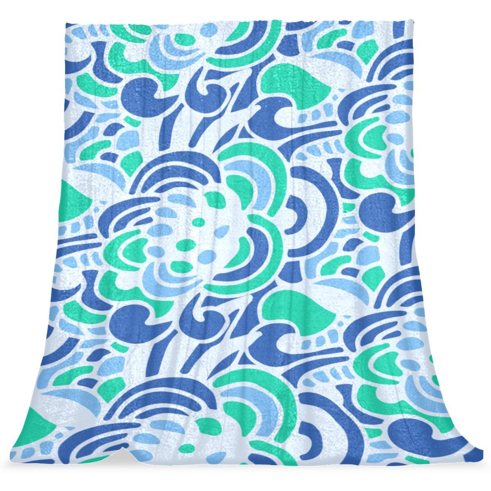 Couvre-lit vagues vertes bleues abstraites doux pour lit enfant et ado