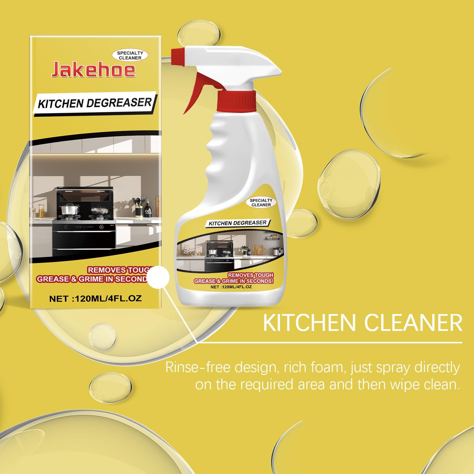 Limpiador multiusos de aceite pesado para cocina, limpiador de espuma multiusos para fogones, efecto rápido, pulverizador de degradador de parrilla resistente, 5 unidades