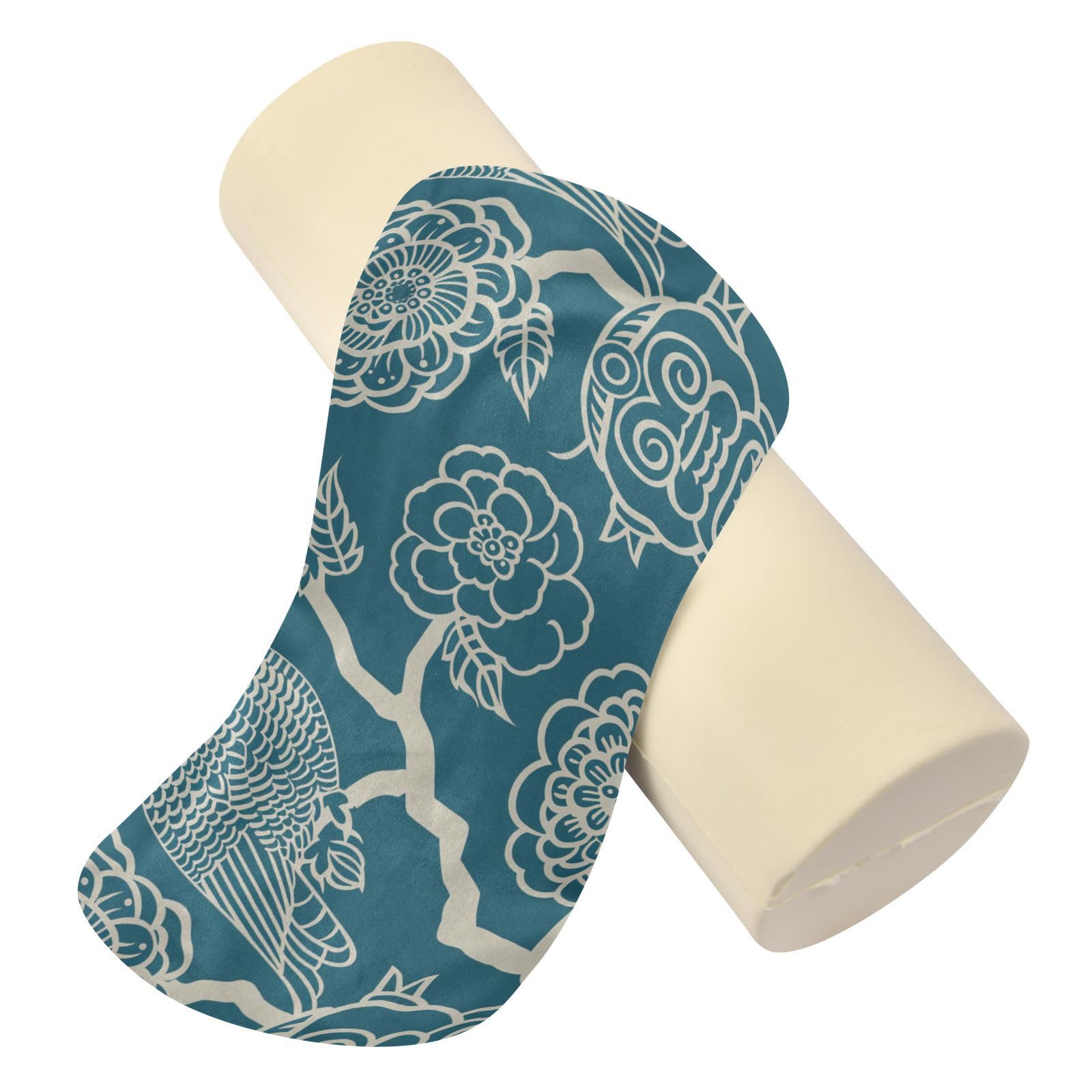 miaozhen Traditional Chinese Pattern Owl Teal Cylinder Pillows Couch Round Pillow for Baby soporte para el Cuello 5.5''x17''