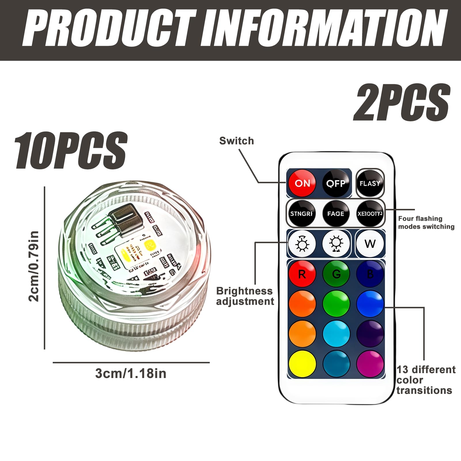 Mini Luci LED a Candela 20 Pezzi Cambio Colore Impermeabili RGB con 2 Telecomandi per Vaso Acquari Halloween Natale