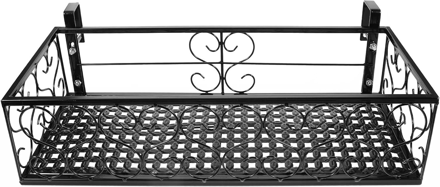SUPVOX Balcony Planters Hanging Rack 50x20x12cm Outdoor Flowerpot Display Shelf Iron Hanging Plant Stand Railing Mount for Succulent and Patio Gardening