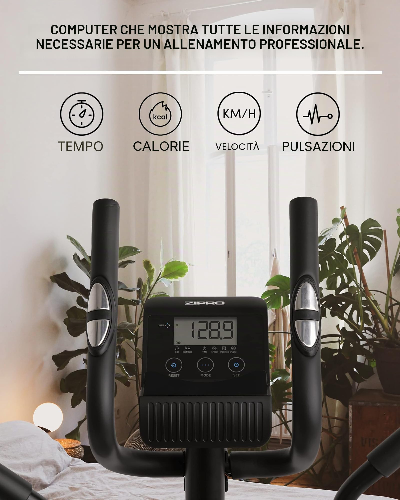 Zipro Crosstrainer Burn, Ellittico fino a 120 kg, Attrezzo cardio per la casa, Macchina da allenamento cardio, Ellittica, Cyclette, 8 livelli di resistenza