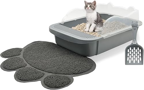 BNOSDM Caja de arena para gatos abierta con cuchara de arena de pared alta, bandeja de arena extraíble antisalpicaduras para gatos pequeños y