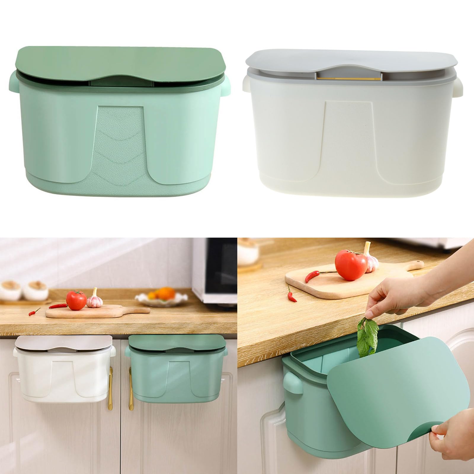 XISAOK Hanging Kitchen Compost Bin with Lid Wall Mounted Trash Can Under Sink Or Cabinet Door for Bathroom and Office