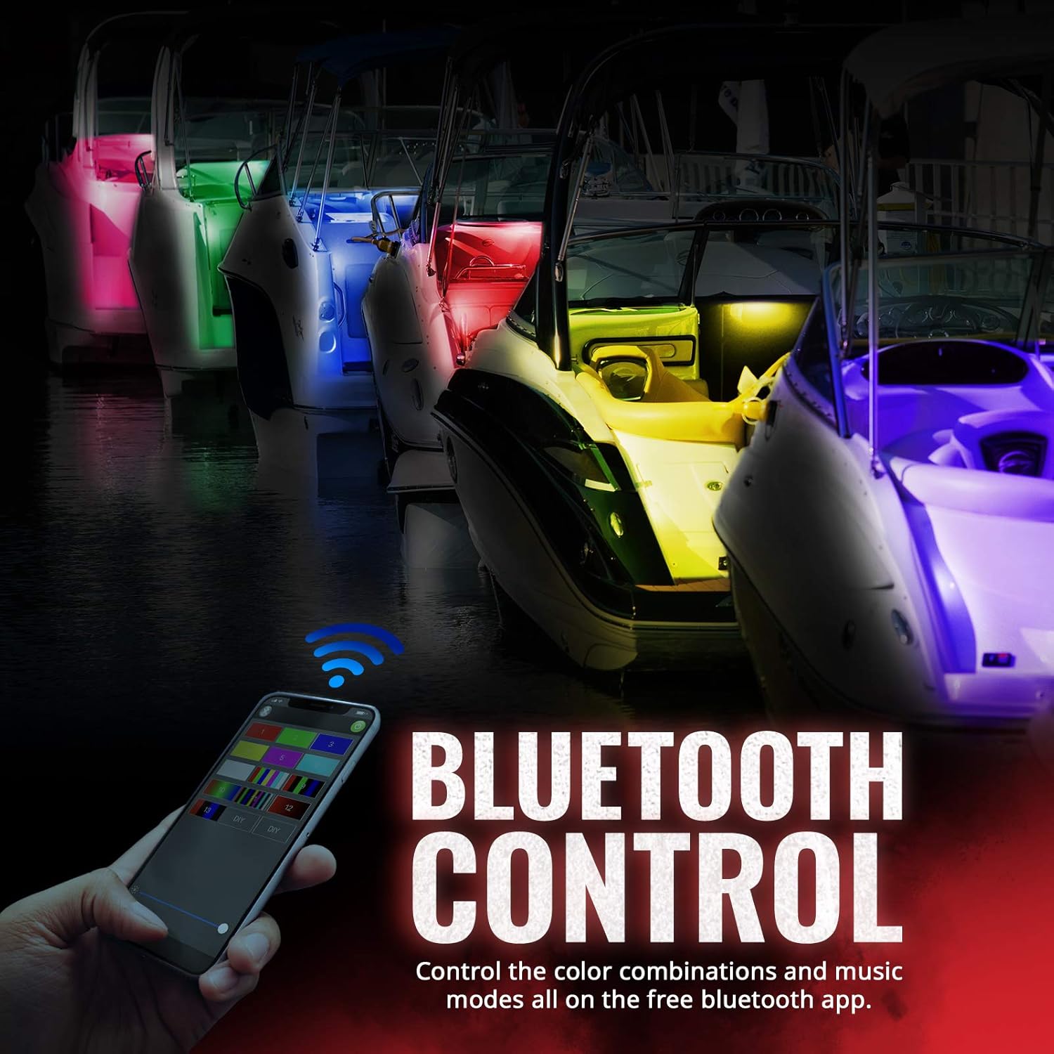 OPT7 Boat Interior Light Pods, RGB Bluetooth App Waterproof Marine Accessories, 16 Million Colors, Music Sync, Bluetooth Control for Yacht Fishing Pontoon Boat Sailboat Kayak Bass Boat Vessel 12-24V : Sports & Outdoors