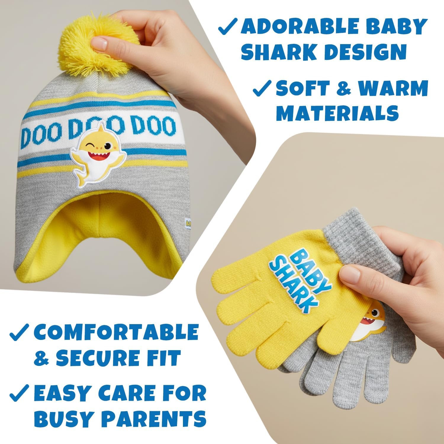 Nickelodeon Boys' Baby Shark Winter Hat and 2 Pairs of Mitten Set (Toddler) - Image 5