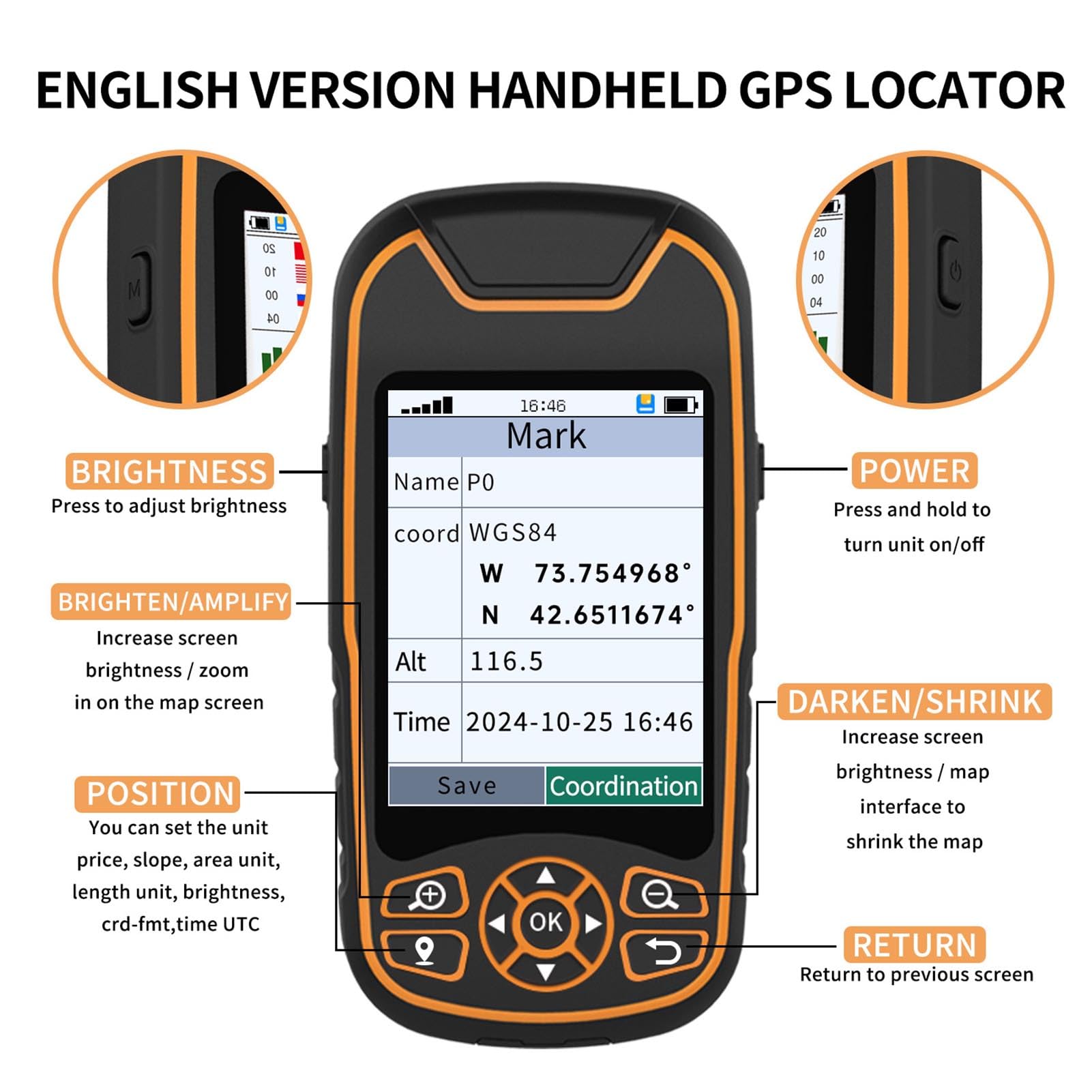 SEAFRONT Navegador GPS de Mano GPS GNSS Instrumento de Topografía Terrestre 4 Modos Medidor Terrestre Receptor GNSS Herramienta Topográfica para Medición de Distancia en áreas de