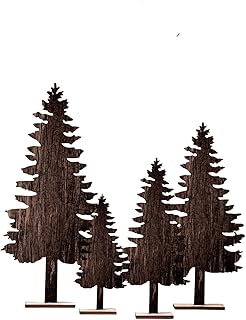 Barydat 4 Pcs Christmas Table Decorations Wooden Christmas Pine Tree Reindeer Table Centerpiece Xmas Winter Tabletop Signs Rustic Farmhouse Decor for Home Office Desk Party Favors (Pine Tree)