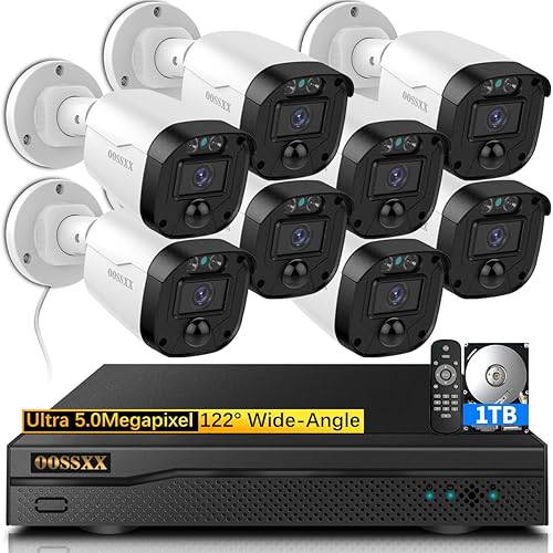 (Definición Full HD 5MP) Sistema de cámara de seguridad con cable Cámaras de videovigilancia para el hogar al aire libre Sistema de seguridad Cámara