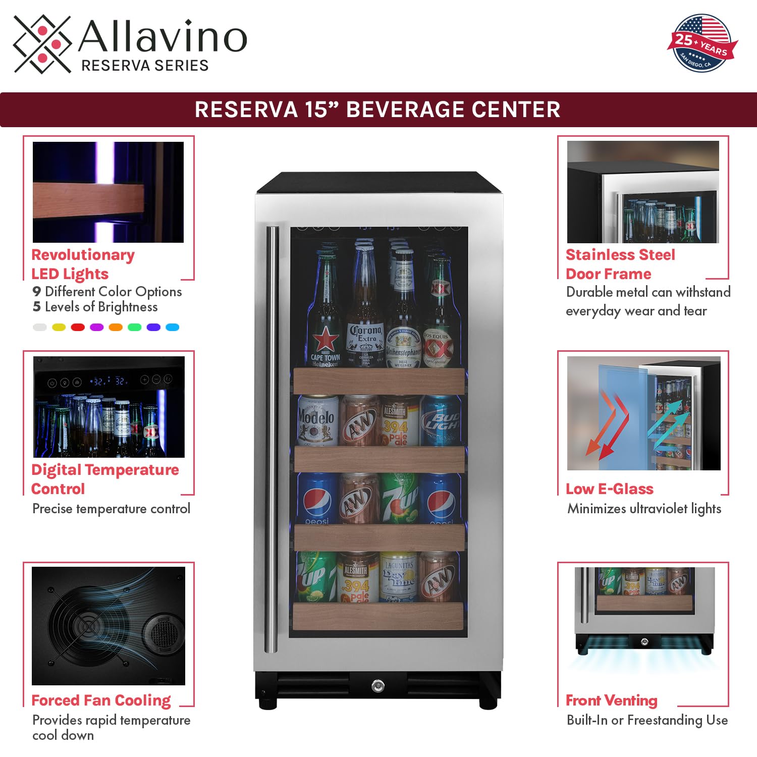 Allavino 15" Wide Reserva Series Stainless Steel Right Hinge Beverage Center on Fridge.com