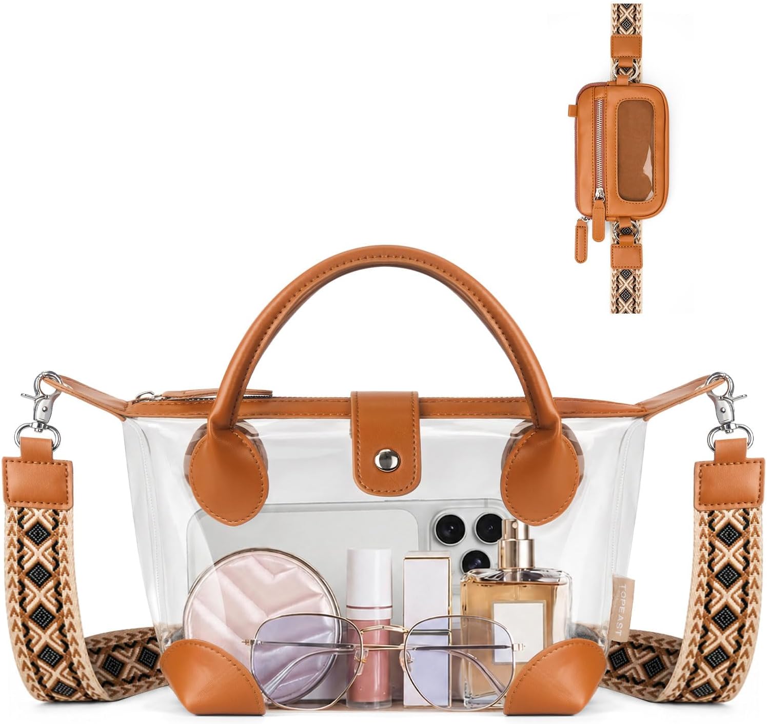 TOPEAST Clear Bag for Stadium Events, Stadium Approved Clear Purse Crossbody Handbags with Quick-Access Pouch and Adjustable Boho Strap for Women Concerts Sports