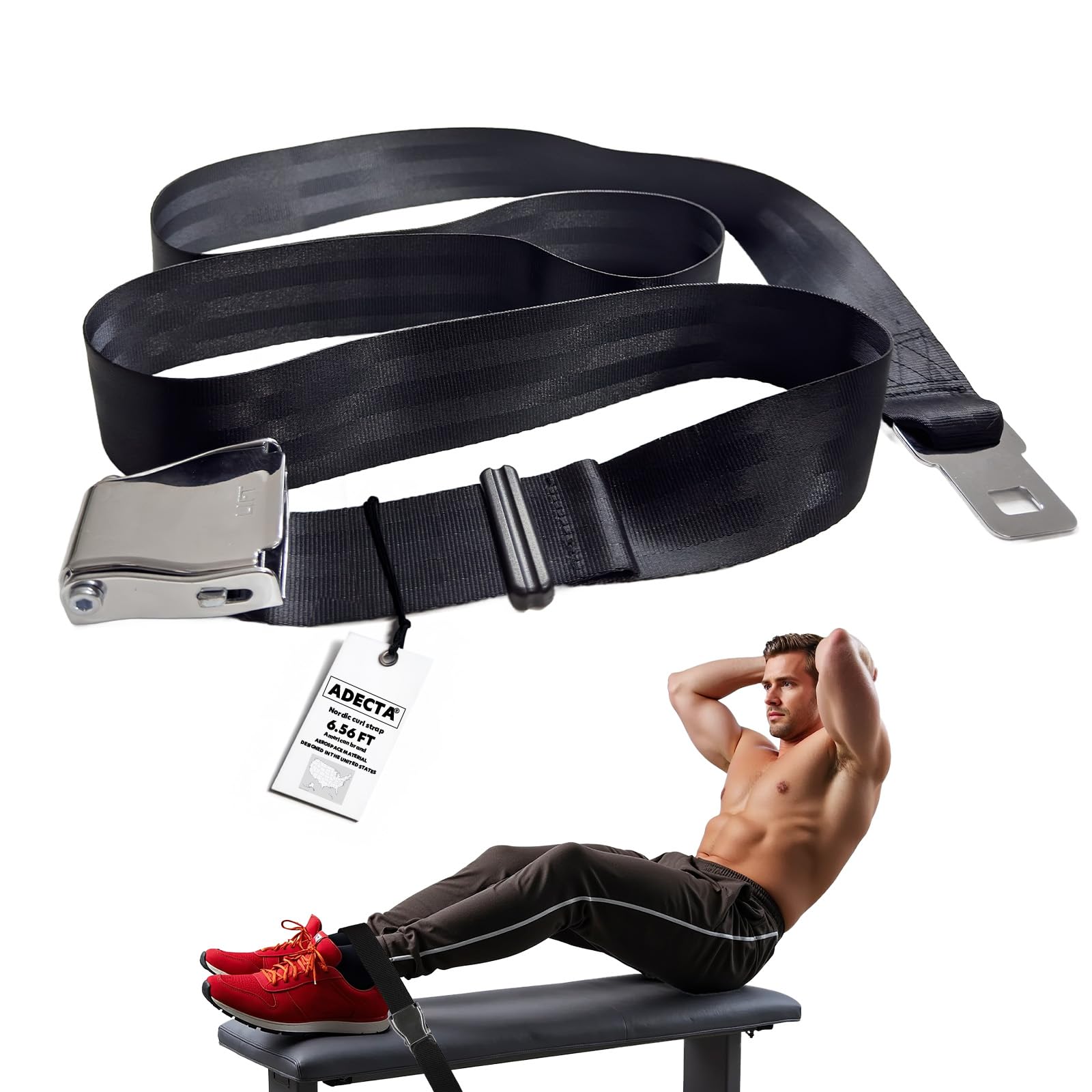 Nordic Hamstring Curl Strap, 6.5FT Gym Seatbelt and Exercise Straps for Hamstring Stretch Strap & Mobilization Belt,Home Gym Women Men, Lifting Seatbelt Gym, Black-image-39