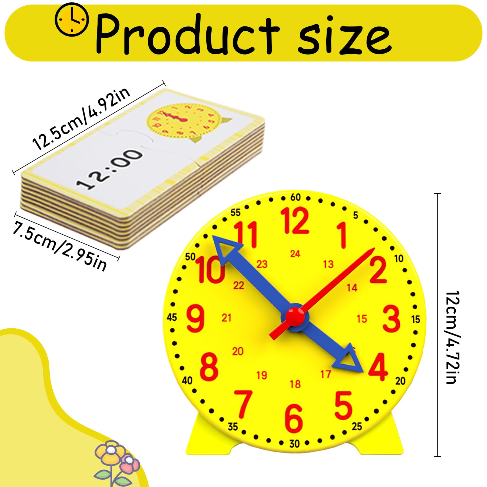 Gioco Orologio Bambini, Orologio Educativo Learning Resources Set di attività di Lettura dell’Ora Giochi Matematica Modello di Orologios Didattico con 12 Carte Didattiche, per Ragazzi, Ragazze