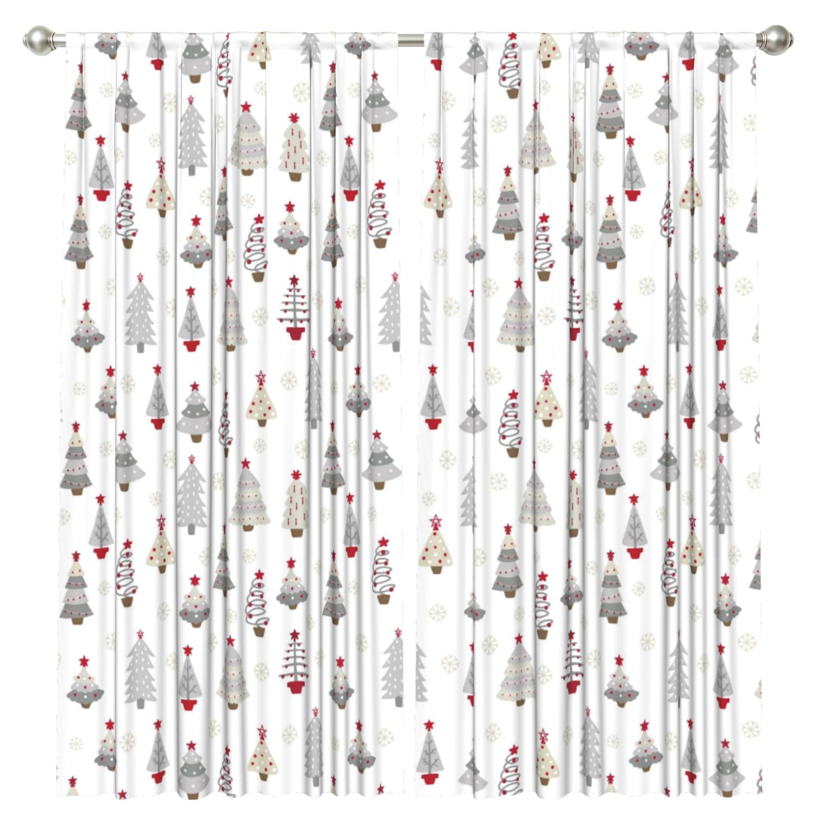 InOmak Christmas Tree Pastel Gray, 2 Panels Window Curtains 52 x 84 Inch Blackout Curtains for Living Room Bedroom