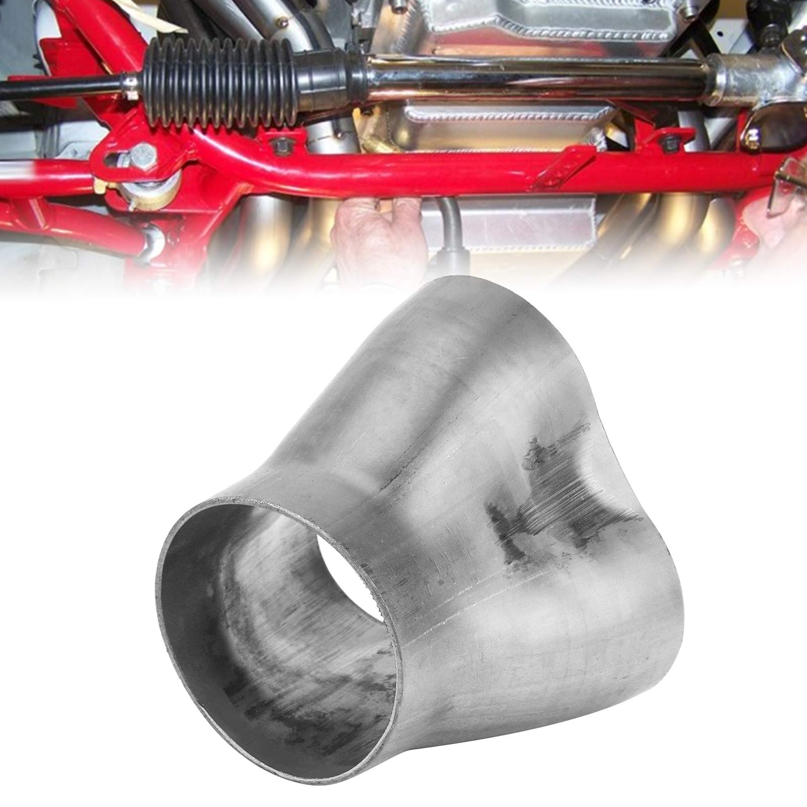 POMK Universal Exhaust Collector, Stainless Steel 1.75in Inlet 2.38in Outlet Exhaust Header Wear-resistant Universal for Car Modification