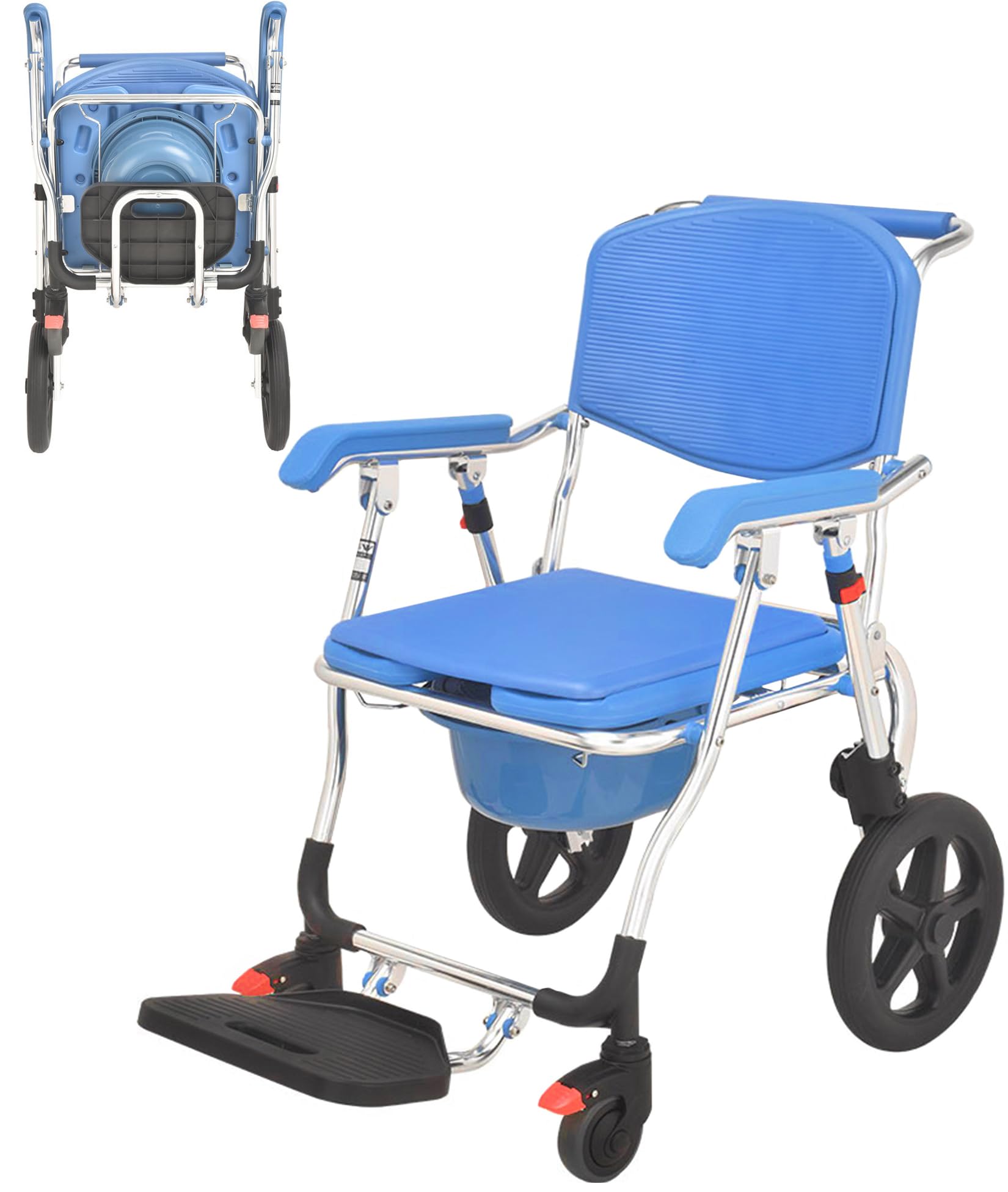 Sedia a rotelle pieghevole portatile per adulti e anziani, in lega di alluminio leggera per un facile trasporto e uso doccia, design impermeabile