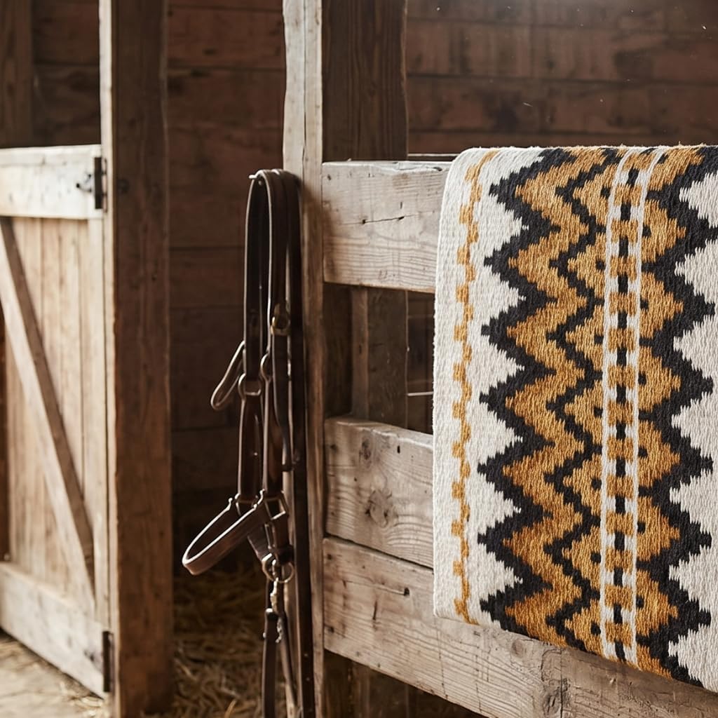 Western Show Saddle Pad/Blanket for Horses - Handmade Wool Saddle Blanket with New Zealand Design, Thick, Durable & Comfortable for Horse Riding (34” L x 36” W x 1) M35