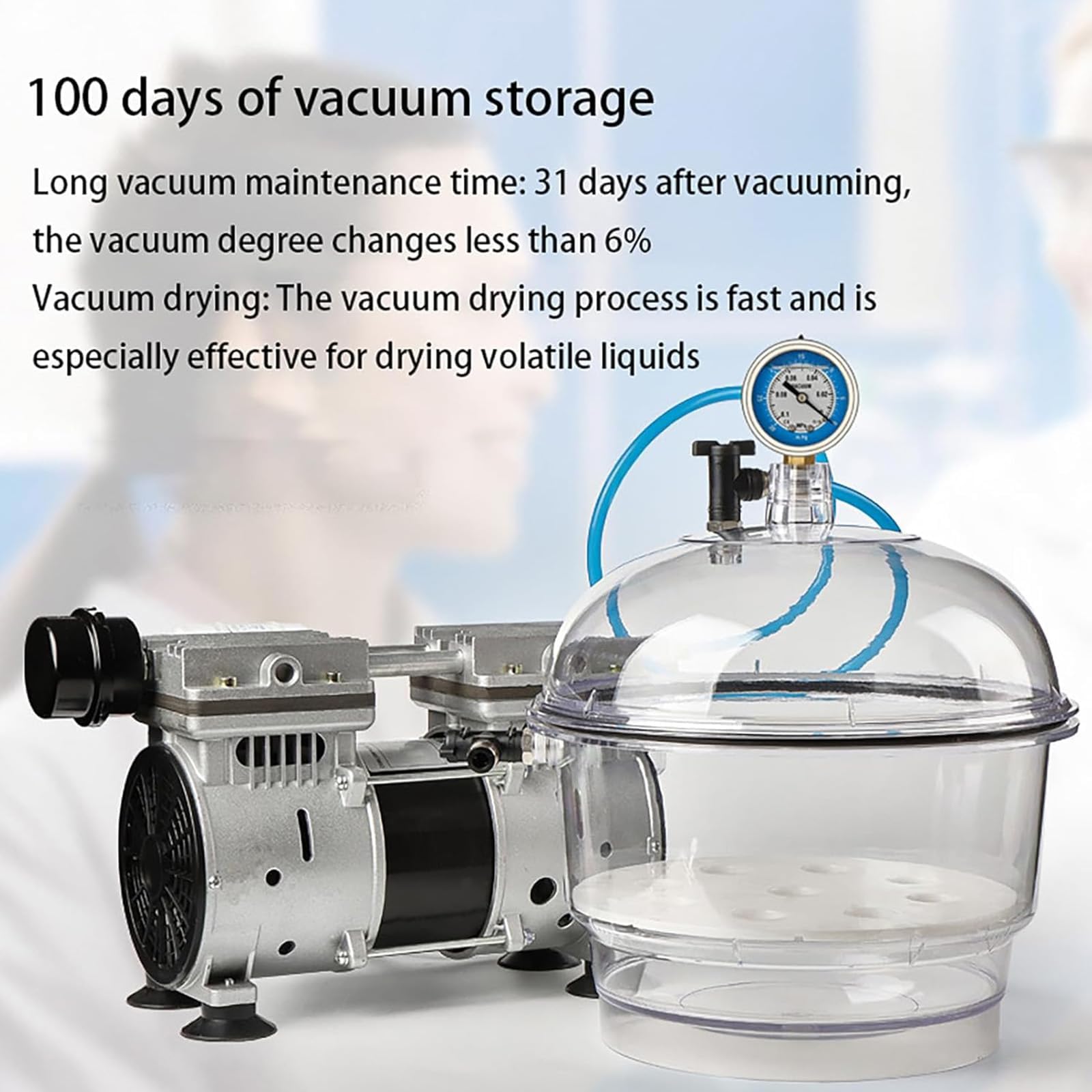 Vakuum-Exsikkator mit Manometer, 250 mm, hohe Transparenz, transparente Trockenflasche, Silikon-Dichtungsring, Doppelventil für Vakuumaufbewahrung