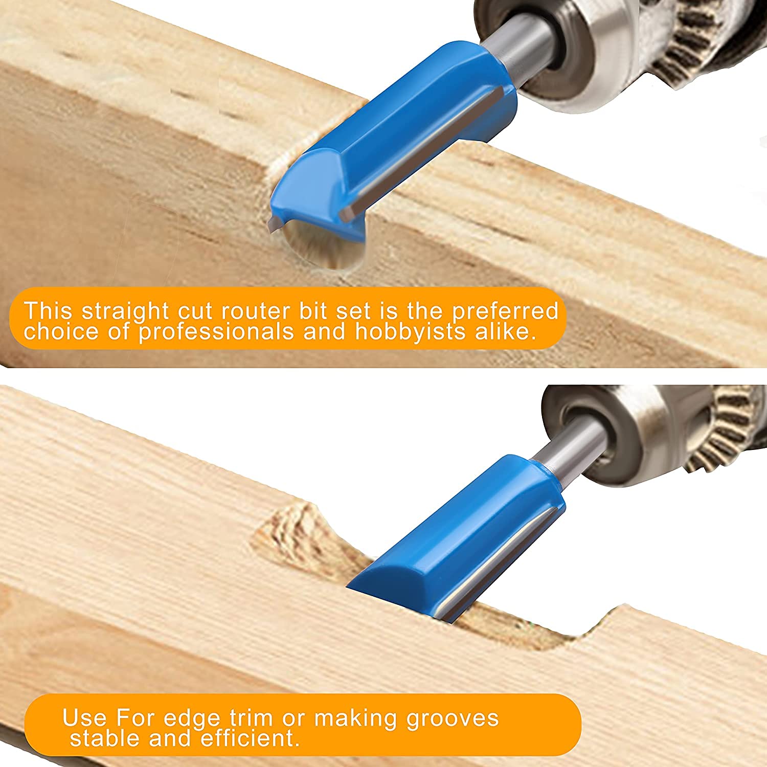 1/4 Straight Router bit Set, Newdeli Double Flute Straight Bit Set in Carbide Tipped, Woodwork Carbide Wood Milling Cutter Woodworking Tools - - 