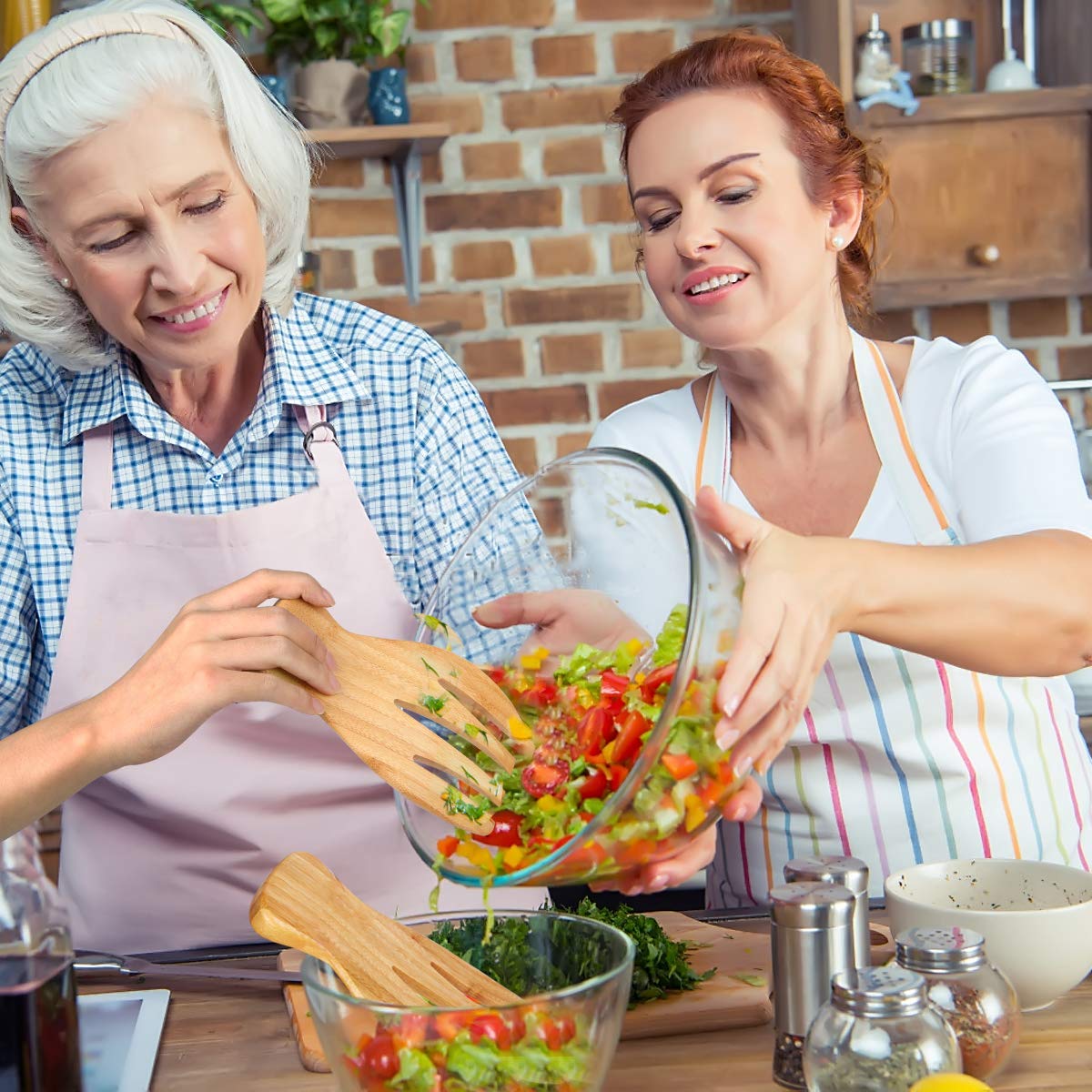 Juego de 2 pinzas para servir ensalada y servir ensalada, de bambú