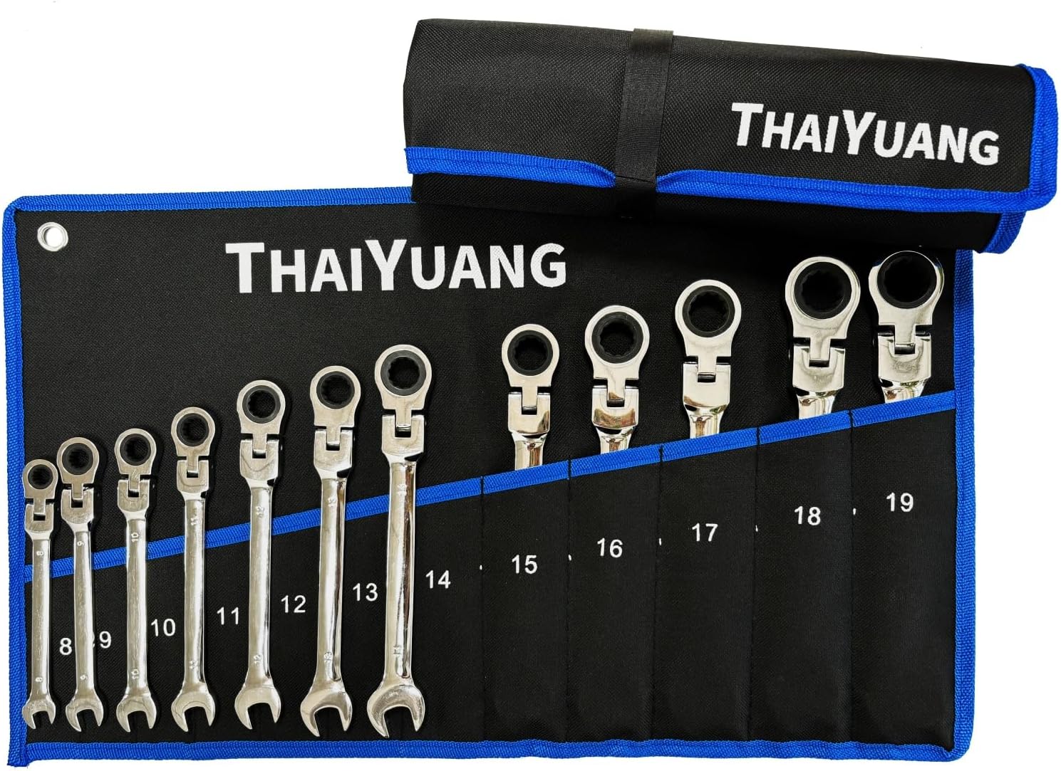 12-Pockets Metric 8-19mm Wrench Roll Up Pouch Standard Pockets Wrench Tool Bag Organizer (not including wrench)