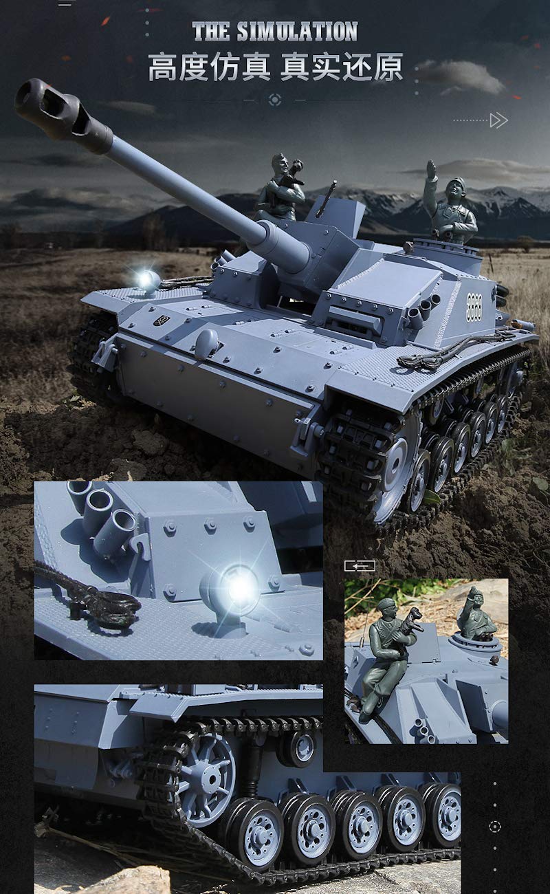'RC Char "sturmgeschütz III-Stug 3Heng Long 1 : 16Gris, fumée & Sound-avec 2,4GHz