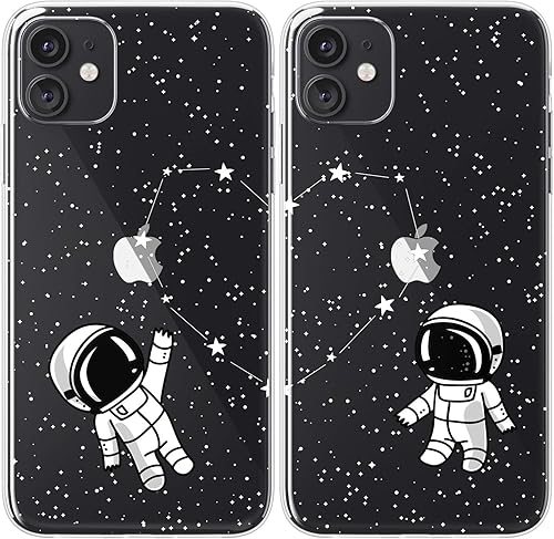 Mertak Fundas para parejas compatibles con iPhone 14 13 Pro Max 12 Mini 11 SE Xs Xr 8 Plus 7 6s Space Love Linda funda a juego para novia novio