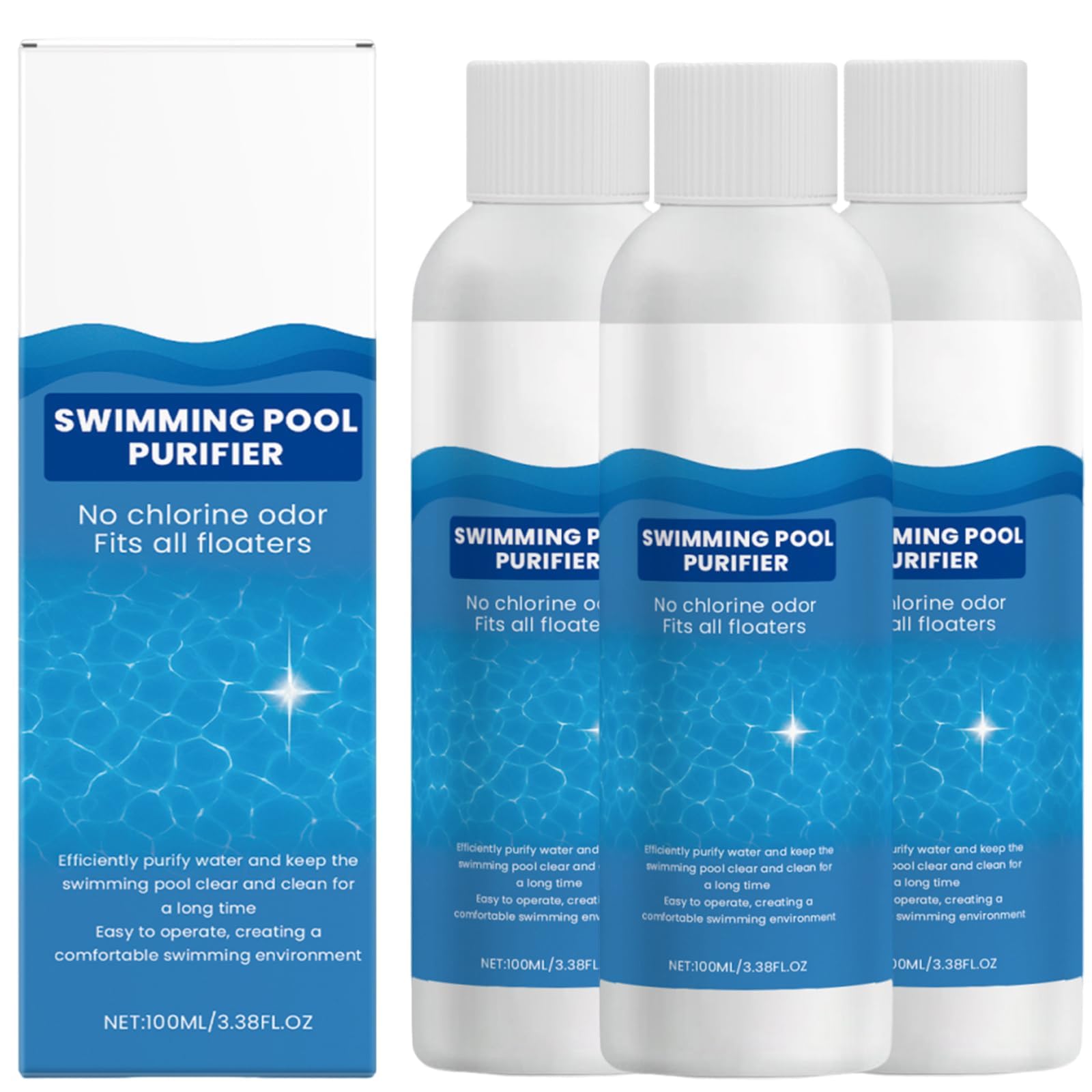 Swimming Pool Purifying Liquid,Swimming Pool Purifier,Pool Clarifier,Clarifier for Swimming Pool,Keeps Water Crystal Clear & Removes Cloudiness,for Inground Pools & Above Ground Pools (3Pcs)