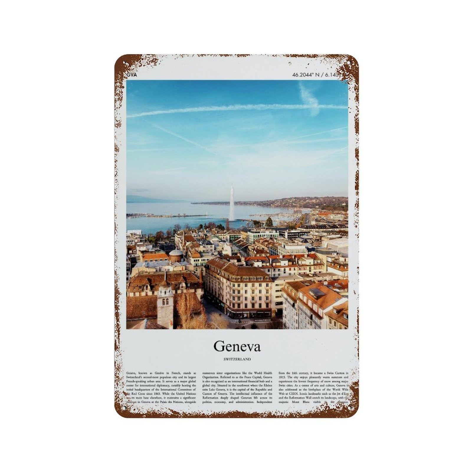 xiaoxiaoshen Geneva Switzerland City Scenery Wall Decor Art Metal Tin Poster Modern Home Decor Art Home Bar Shop Decorations Vintage Sign 30x20cm