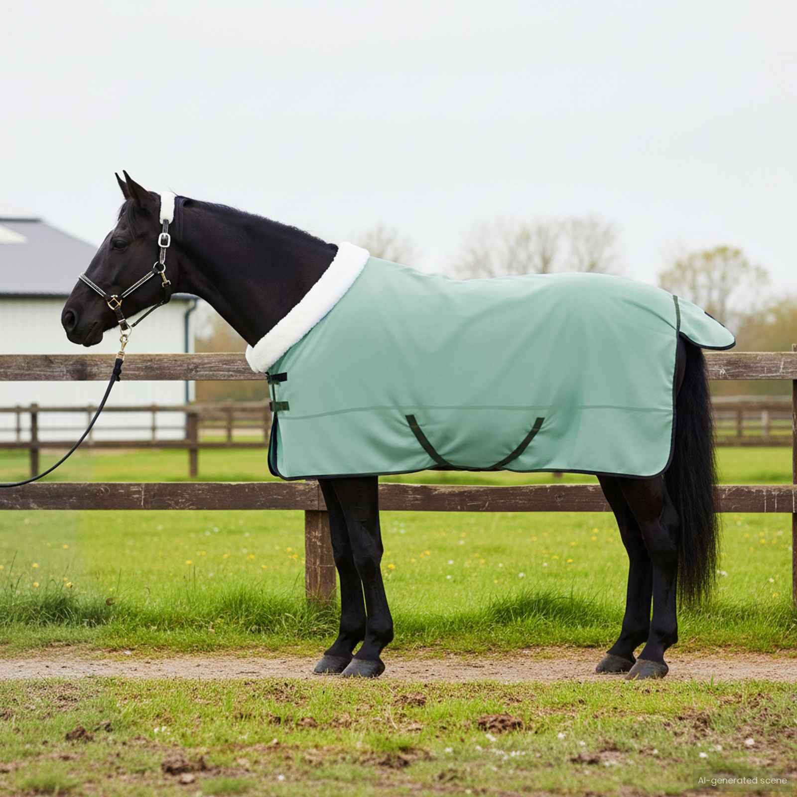 vidaXL Manta para Caballo Verde Oscuro Completo 125 cm Forro Polar, Manta Moderna para Caballos, Invierno, Forro Polar, Equipo Ecuestre, cálido, Ajustable