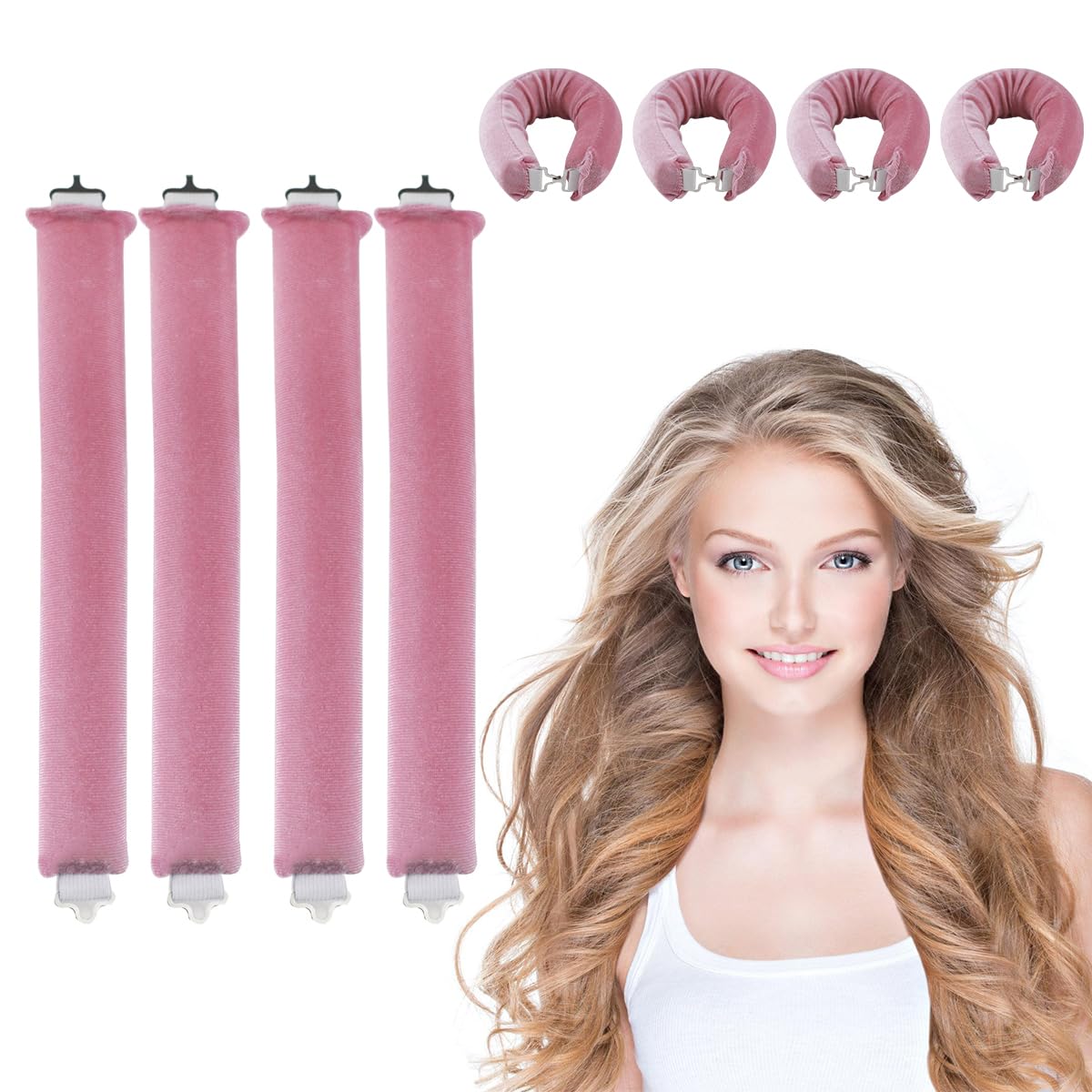 4 PCS Rizador Pelo Sin Calor, Rizadores de Ondas Para Dormir, rizos sin calor durante la noche, DIY Rizos Sin Calor para Rizos, Cortos,Lisos o Rizados