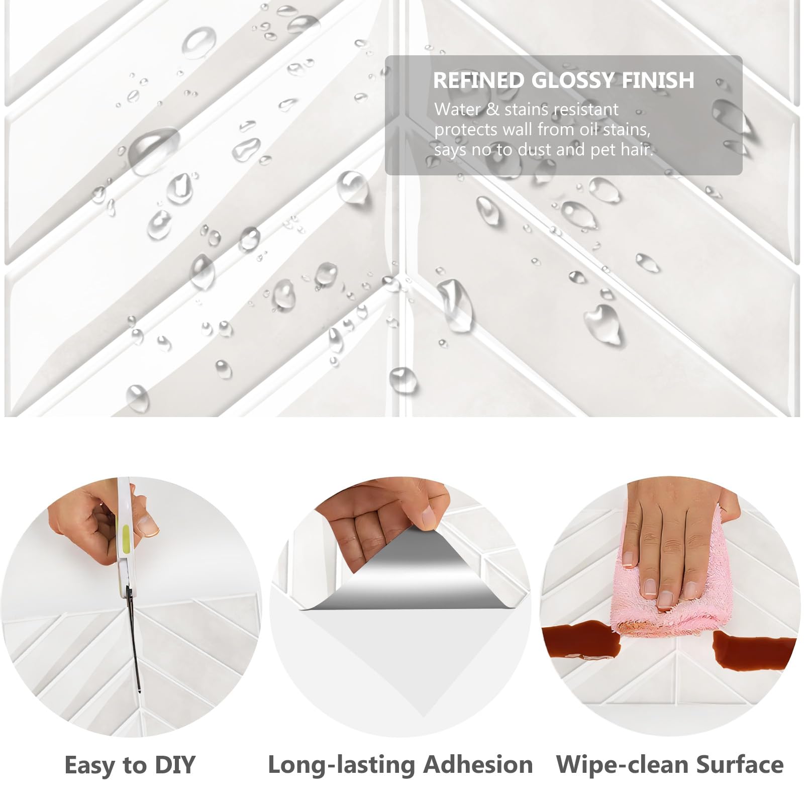 Alwayspon Adhesivos de pared de vinilo 3D, 23 x 29 cm x 10 unidades, color crema, patrón de espiga, autoadhesivo, impermeable, protección contra salpicaduras, adhesivos para cocina, baño, pared