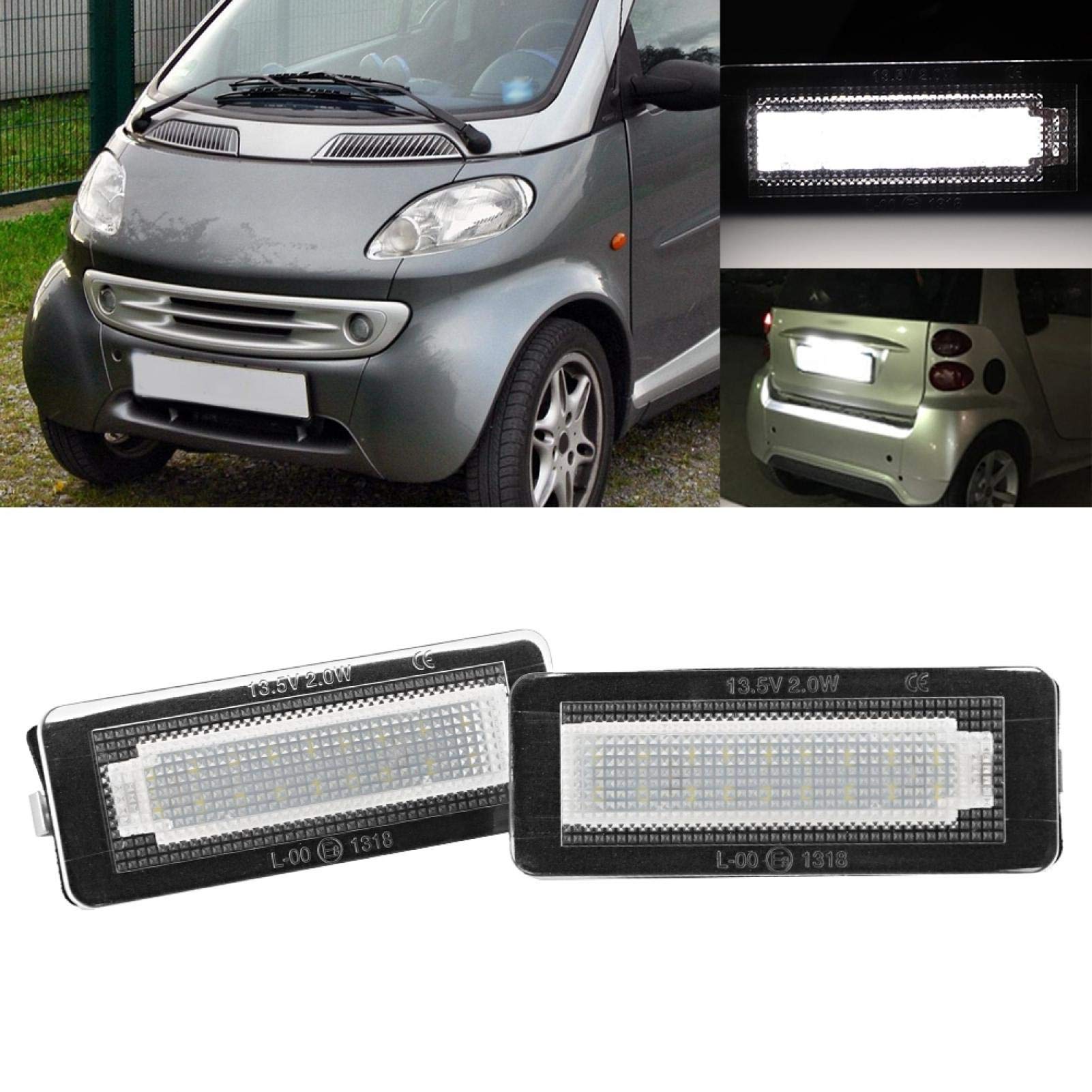 luci targa smart 450 + Luce Targa, 2 pezzi Numero di Targa Automobilistica Luce Fredda LED Light Lamp Adatto per Smart Fortwo W450 W451 W453