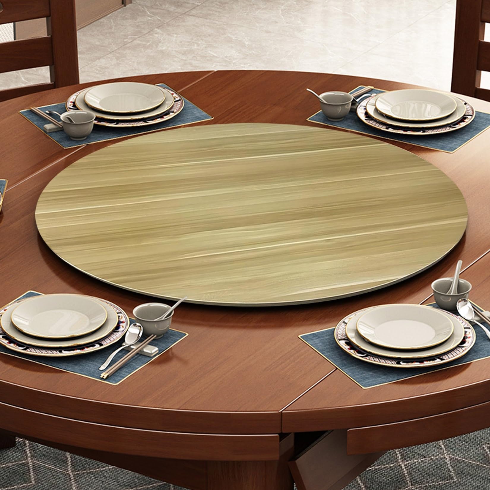 Bandeja giratoria de madera para servir 360° Silent Lazy Susan, bandeja redonda antideslizante para mesa de comedor, grande, 50-100 cm de diámetro, perfecta para fiestas y entretenimiento