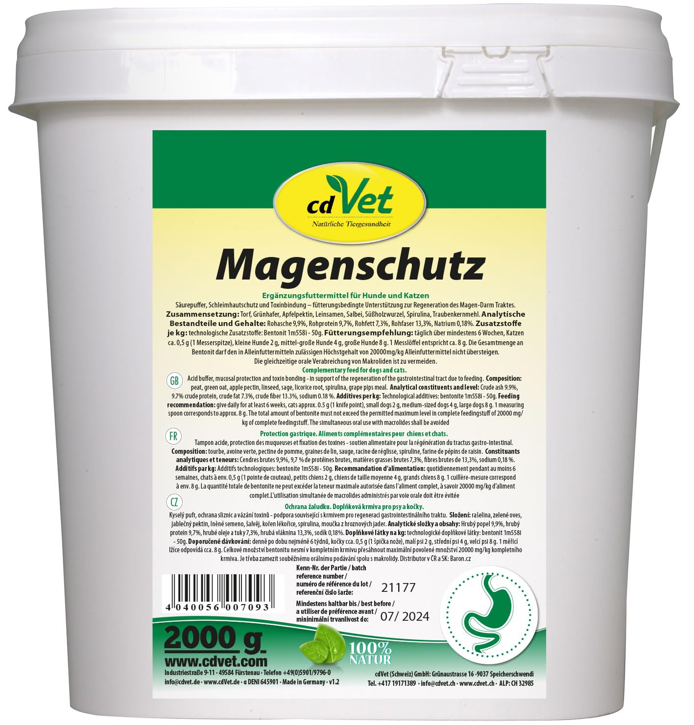 cdVet Magenschutz 2kg - Pulver zur Förderung der Gesundheit von Magen und Darm für Hunde und Katzen
