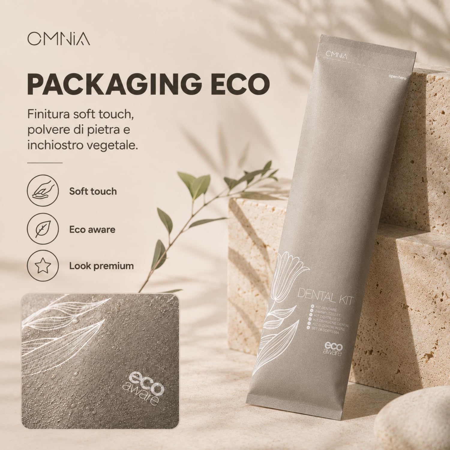 Kit igiene orale 50pz linea cortesia omnia per hotel e b&b, Set con spazzolino da denti e dentifricio Aloe Vera 6 g