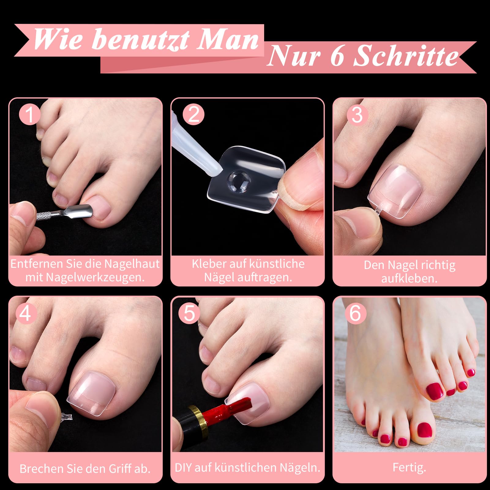 550 Stck Knstlich Zehenngel Kit, 11 Gren Falsche Zehenngel zum  Aufkleben, Full Cover Acryl Knstlich Fungel Tips, Falsche Toe Nagel Tips  mit Box fr Damen Frauen Nagelkunst DIY : Amazon.de: Kosmetik