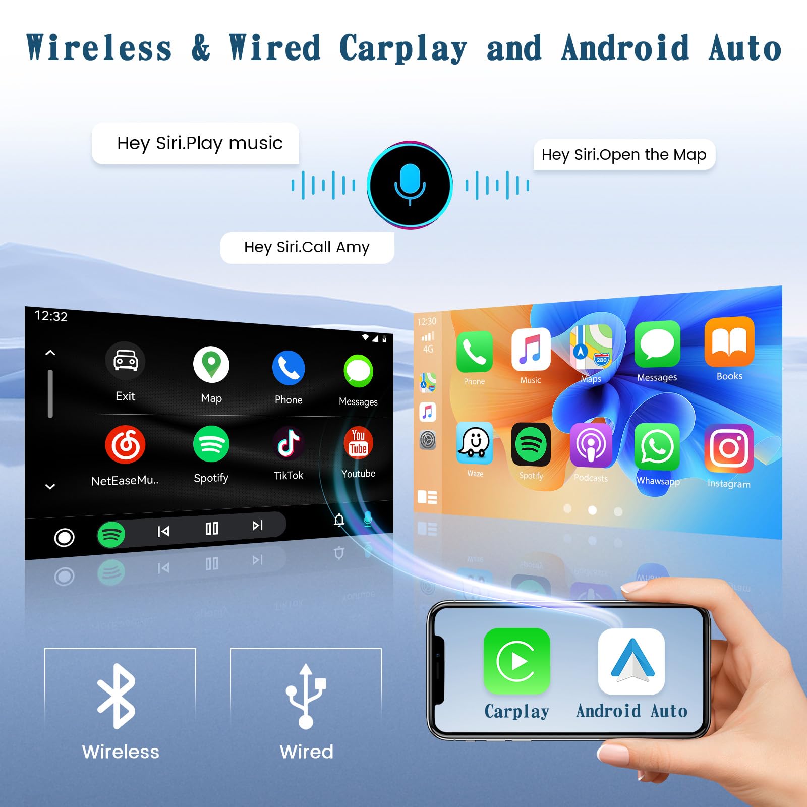 Autoradio Single Din Avec Carplay Android Auto Câblé, Lecteur Radio À