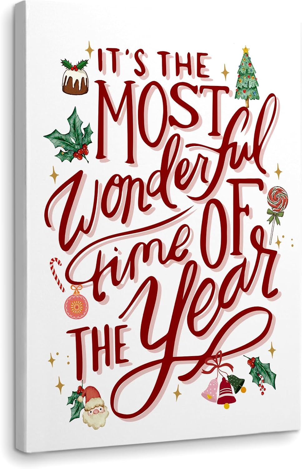 WODMIS Christmas Wall Decor - The Most Wonderful Time of the Year - Framed Canvas Art for Office Kitchen - Inspirational Merry Christmas Sign 16x24