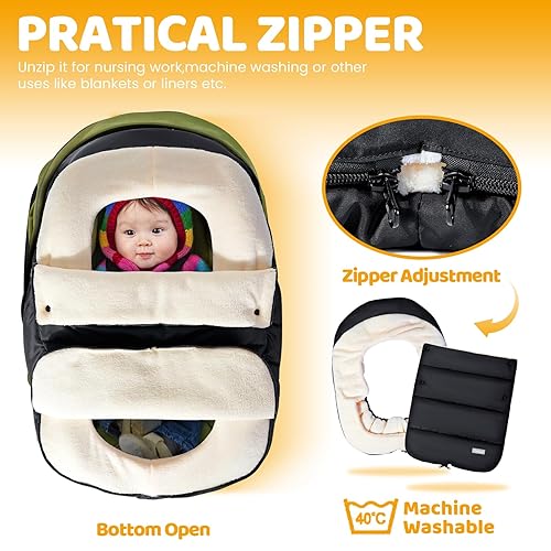 Miniatura 10 de Orzbow Fundas de asiento de automóvil para bebés de invierno, funda universal para asiento de automóvil con cuello ajustable, funda impermeable para