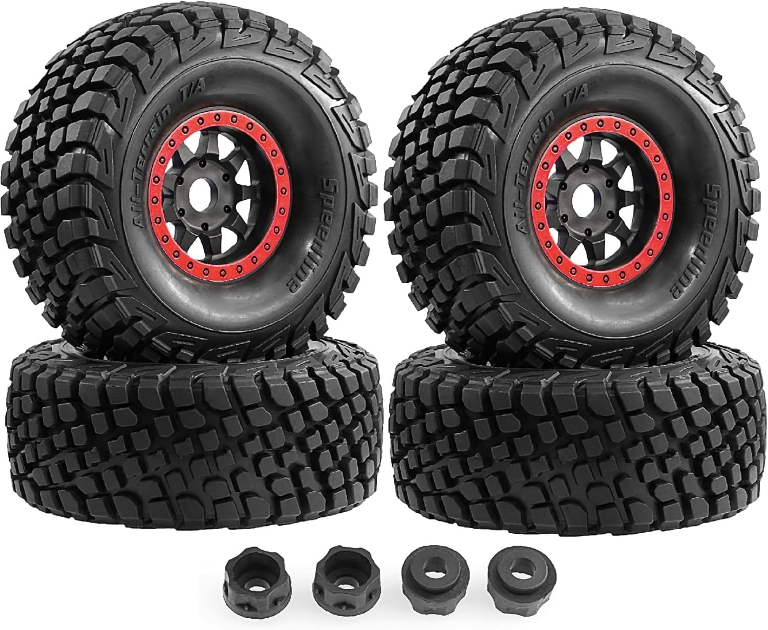 fujita 4PCS 1/8 RC Short Course Truck Tires and Wheels 17mm Hex 1/7 All Terrain Off Road Tyres 135MM OD for 1:7 1:8 RC Buggy Truck Car HSP TRAXXAS UDR FS FSR Atom ARRMA Mojave EXB YK4072 DF7