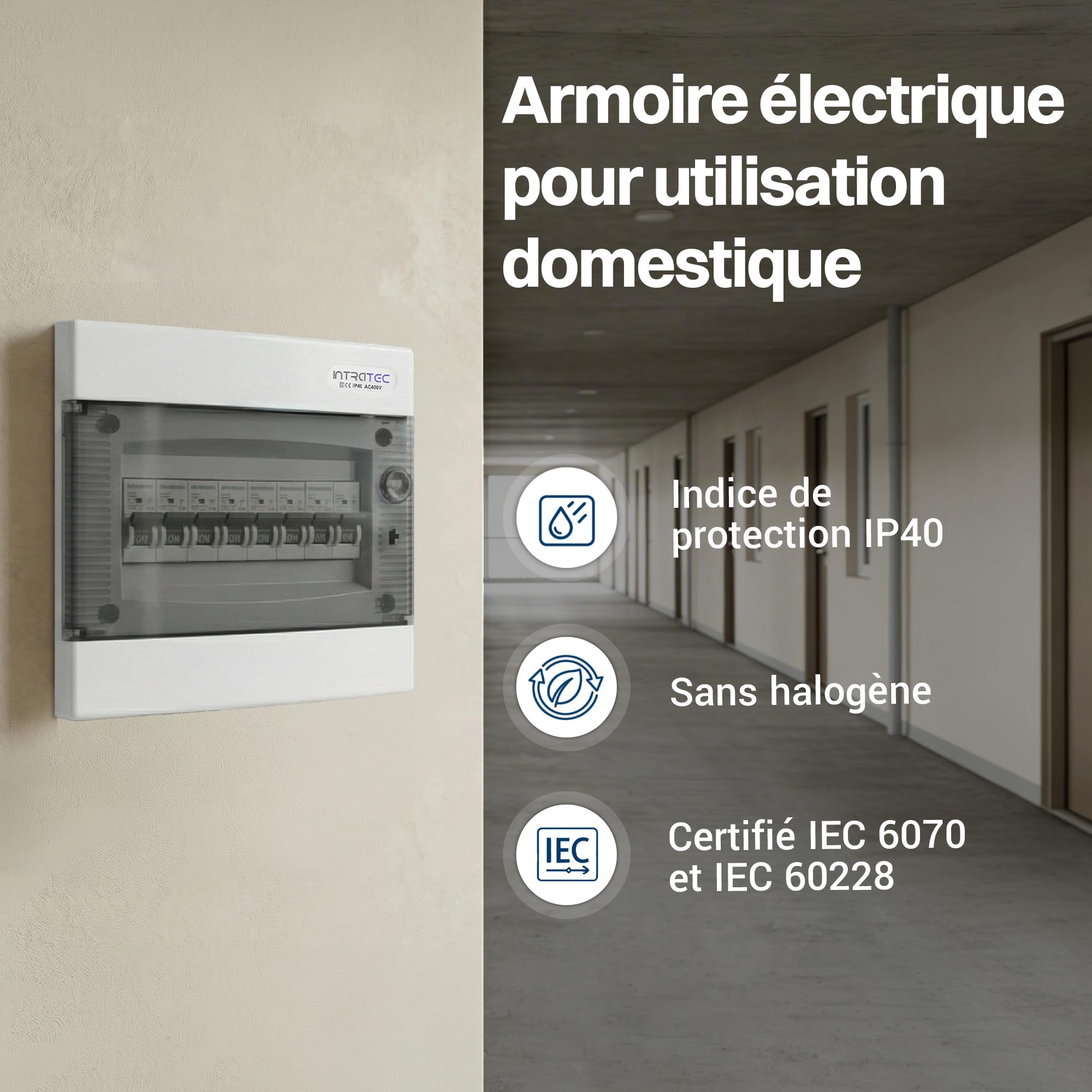 Boîte à Fusibles Encastrée Intratec – 2 Rangées, 24 Modules – IP40, Porte Transparente