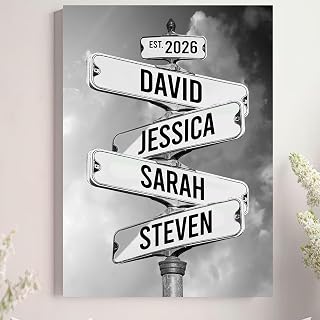 Personalized Family Street Sign Multi-Names - Valentine Gift for Wife/Husband, Anniversary Wedding Gift for Him/Her Canvas - Poster Wall Art, Custom Date of Birth with Name, Birthday Gifts For Mom/Dad