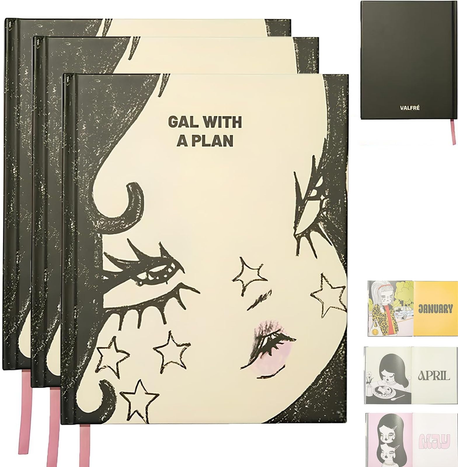 Gal with A Plan 2026 Hardcover Planner, 2026 Planner Weekly, Monthly & Weekly Organizer with Artwork, Custom Stickers & Portable Design for Goal Planning(3pcs)