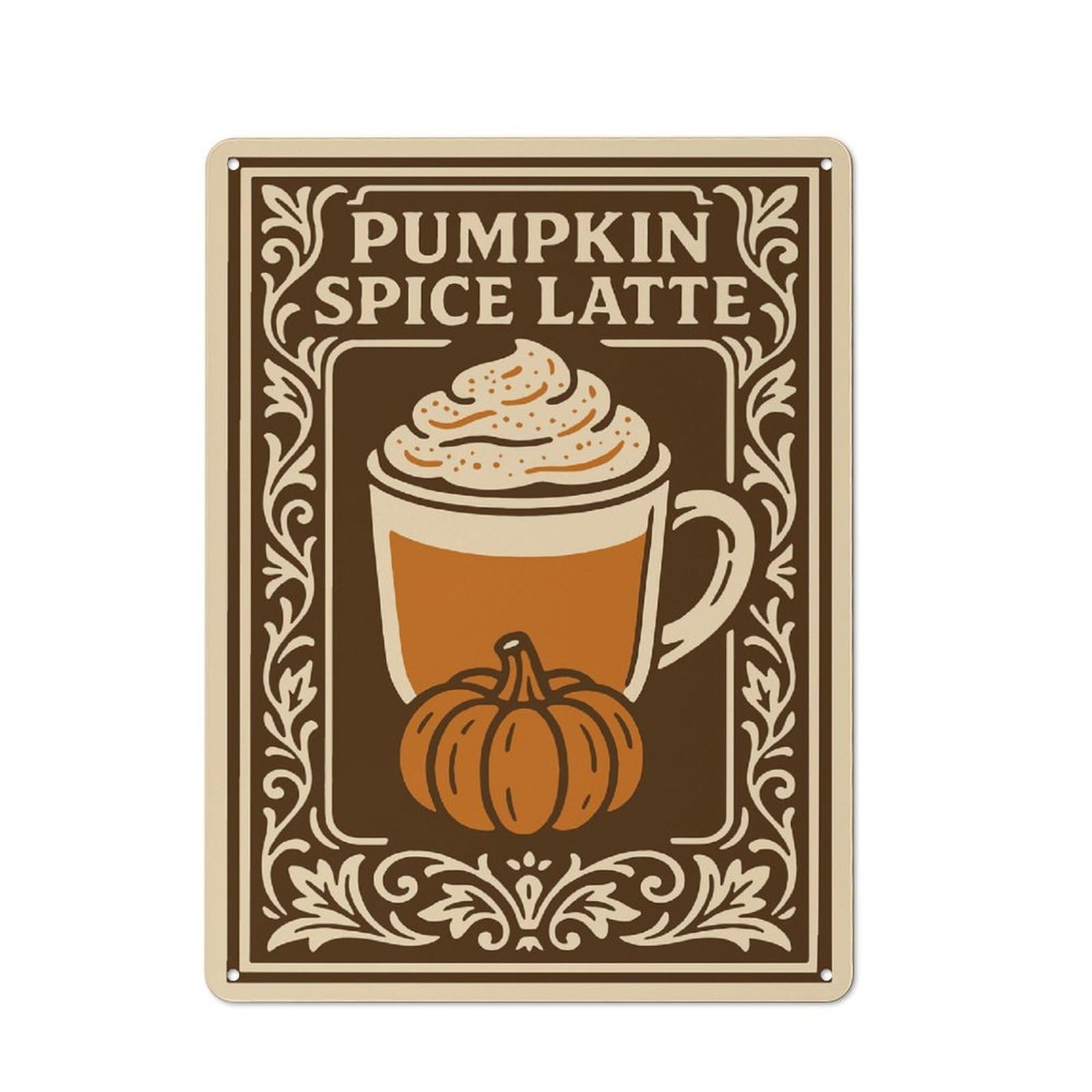 Junmoney Style-5 Pumpkin Spice Latte Illustration Decorative Metal Sign 40X30cm, Country Style Bistro Wall Plaque For Kitchen, Cafe, Pantry Or Dining Room