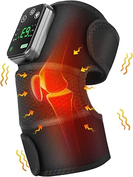 Knee Massager Joint Pain Relief 3-in-1 Cordless Knee Heat Pads for Pain Relief 3-Intensity Vibration with Temperature Control Knee Warmers Suitable for Elbow and Shoulder as Well Black